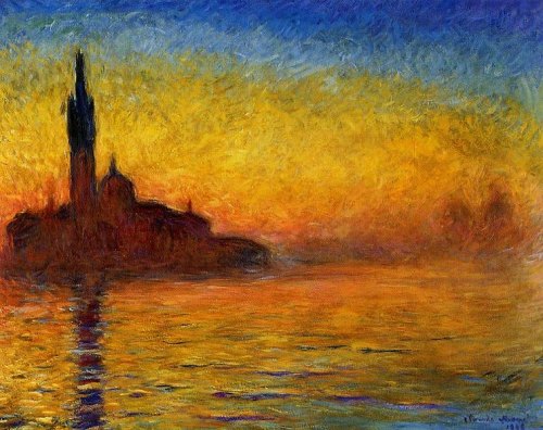 Claude Monet - Stadt in gelb, rot, orange Sonnenuntergang