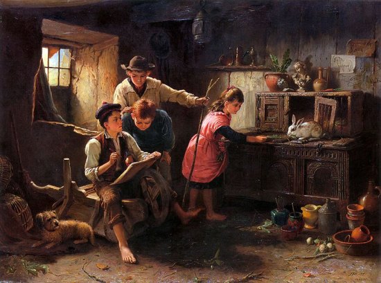 Emilie Preyer Vier Kinder in der Küche
