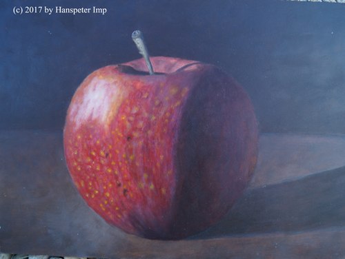 Hanspeter Imp Apfel in Realismus in Öl auf Platte