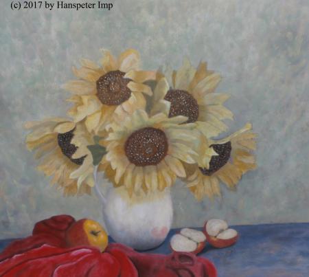 Sonnenblumen in Vase 2017 Ölgemaelde von Hanspeter Imp