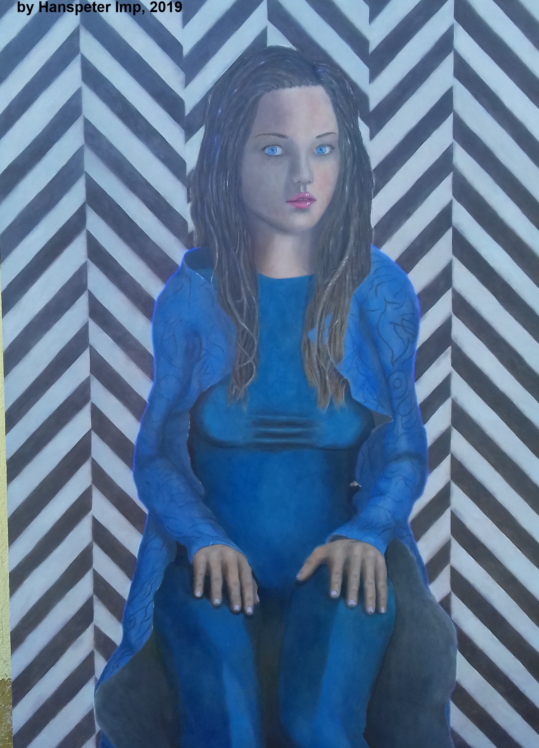 Frau sitzend mit blauen Augen in 3D von Hanspeter Imp